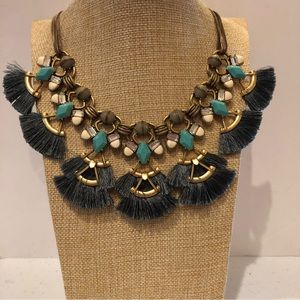 Stella & Dot Lotus Tassel necklace.  Antiqued gold tone